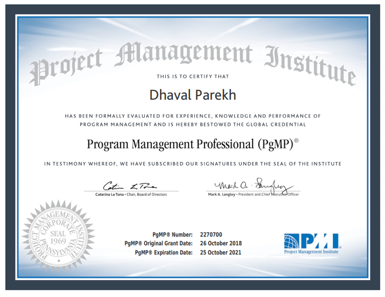 Dhaval Parekh - PgMP certification journey