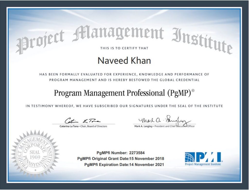 Naveed Khan : PgMP Certification journey