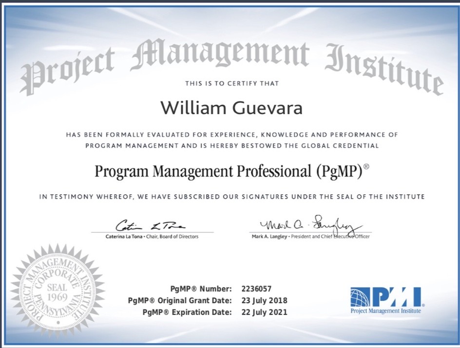 William Guevara - Cleared the PgMP certification in First attempt